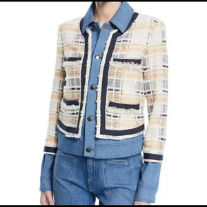Veronica Beard Santiago Button Front Tweed Denim Jacket Womens Size 0